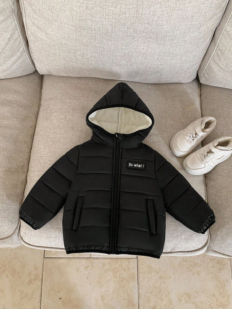 Jaqueta com Capuz e Zíper Acolchoada Quente e Grossa para Bebê Menino, Adequada para Brincar na Neve, Essencial Casual de Inverno