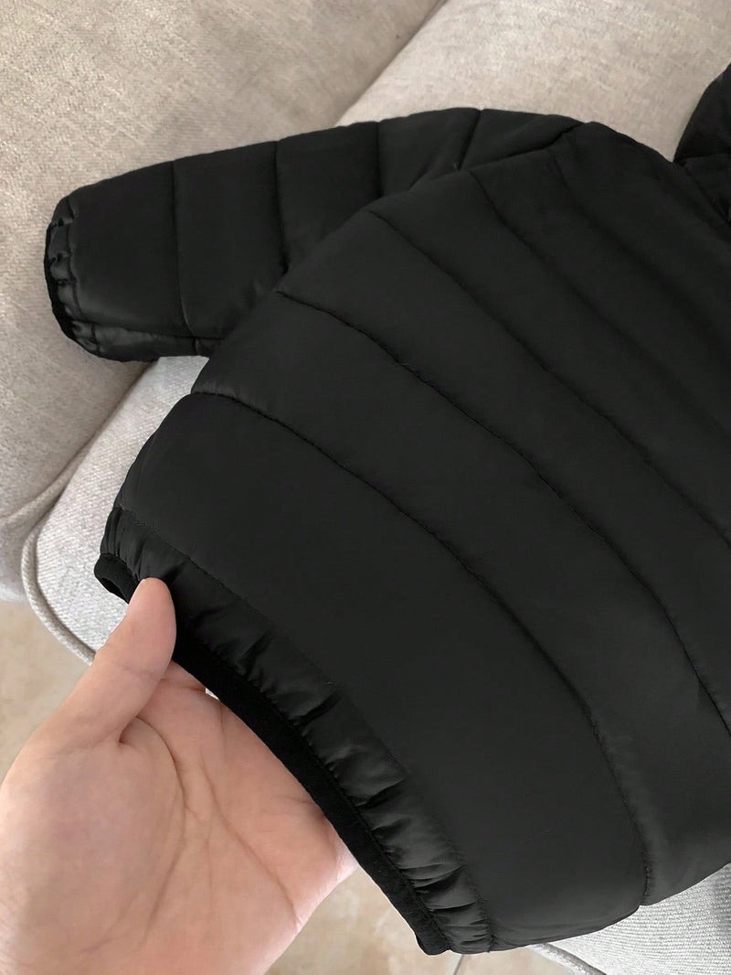 Jaqueta com Capuz e Zíper Acolchoada Quente e Grossa para Bebê Menino, Adequada para Brincar na Neve, Essencial Casual de Inverno