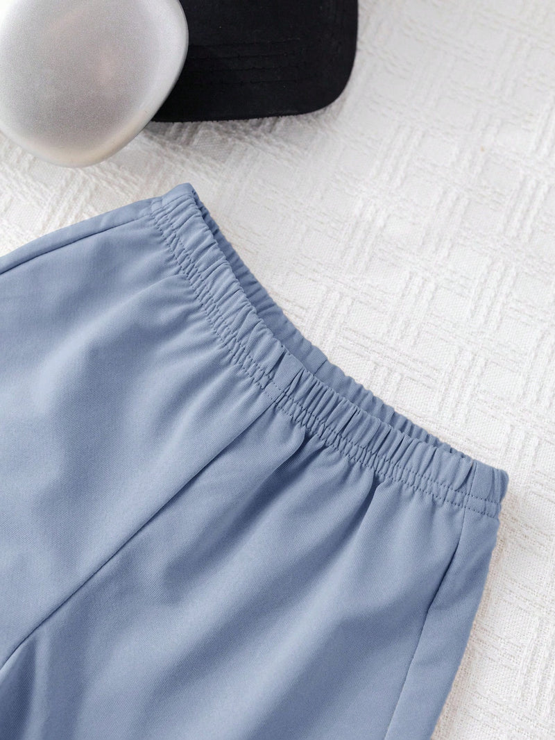 3 Peças/Conjunto Babybo Kids Verão Casual Camiseta de Manga Curta com Padrão de Letras, Shorts de Cintura Elástica com Bolsa Transversal