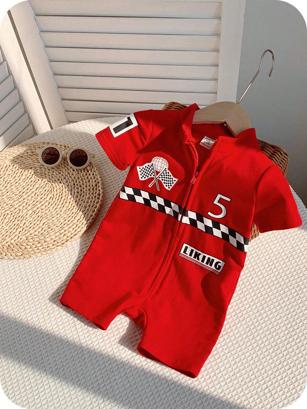 Conjunto de Macacão e Shorts de Manga Curta em Tricô Macio com Estampa de Letra para Bebê Menino/Menina