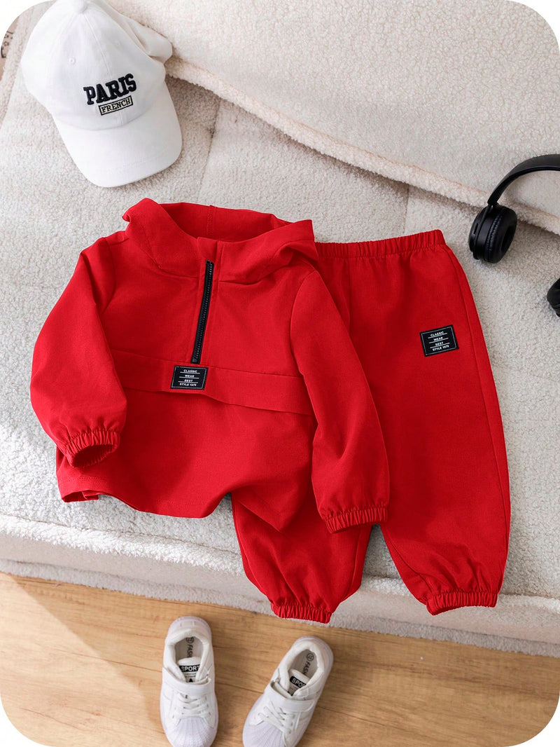 2 Peças Conjunto de Roupa de Outono Verde para Bebê Menino - Moletom com Capuz com Costura Decorativa e Calça com Cintura Elástica, Conjunto Esportivo Casual Combinável Adequado para Uso Externo e Doméstico