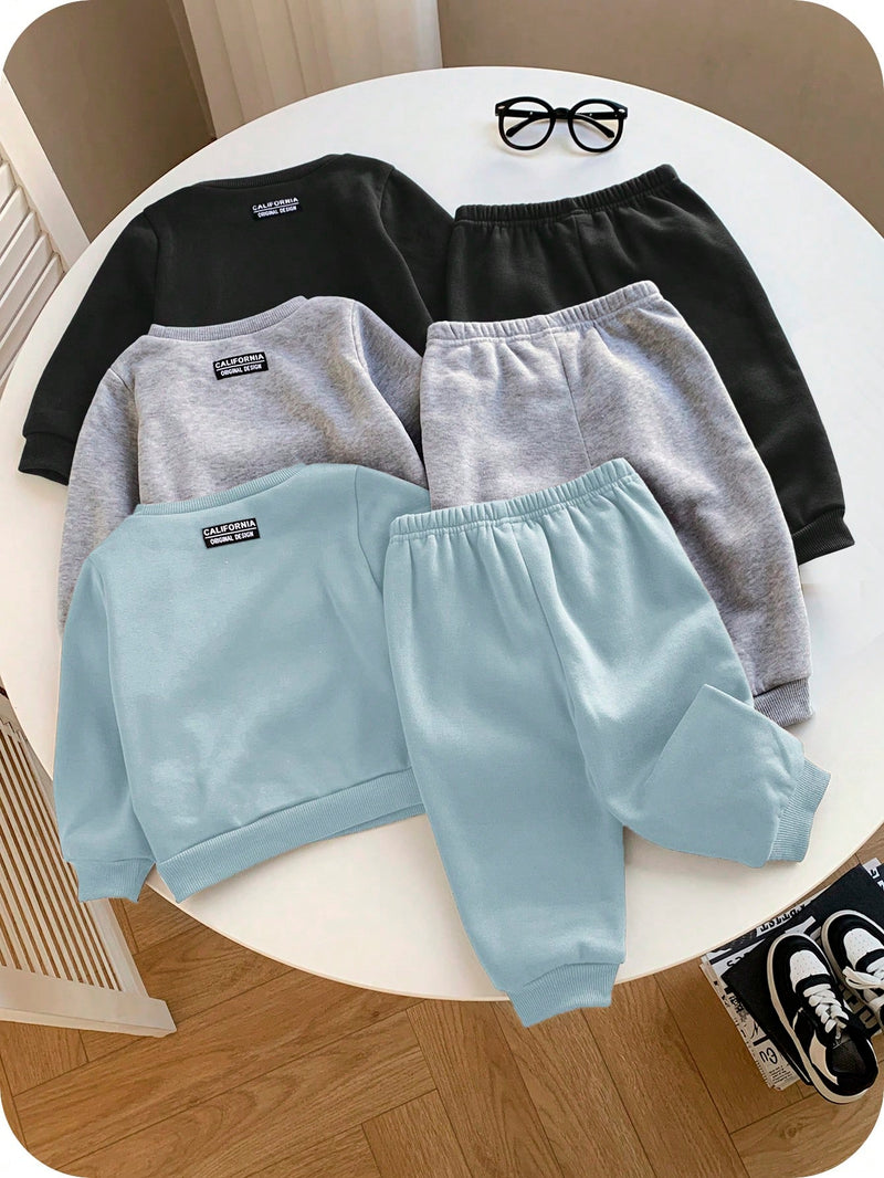 6 Peças Pacote de Conjunto de Roupas Combinadas de Menino/Menina Bebê, Verde Caqui e Cinza Sólido, Moletom de Manga Longa com Capuz Versátil e Calça Longa de Cintura Elástica, Adequado para Outono/Inverno, Outdoor e Esportes