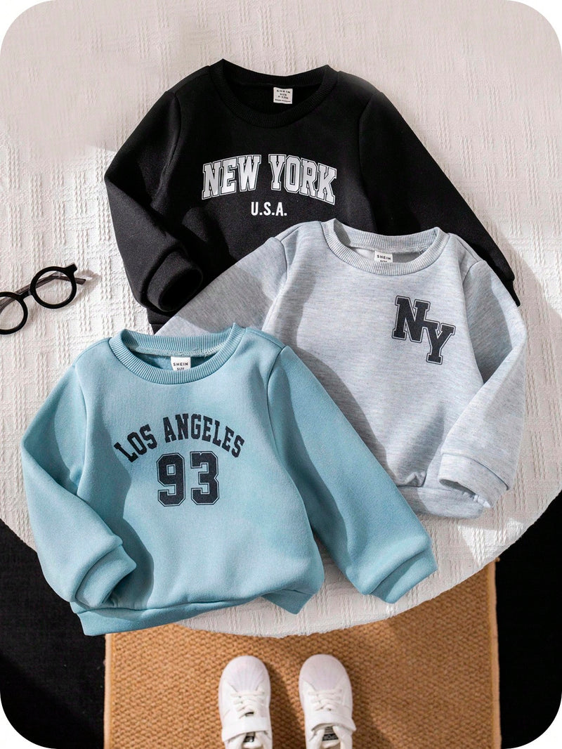 3 peças/Conjunto Moletons de Manga Longa com Estampa de Letra Versátil e Fofa para Menino/Menina Bebê, Multipack Combinável, Outono/Inverno