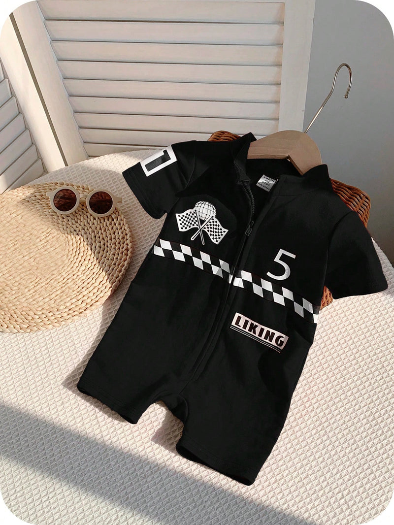 Conjunto de Macacão e Shorts de Manga Curta em Tricô Macio com Estampa de Letra para Bebê Menino/Menina
