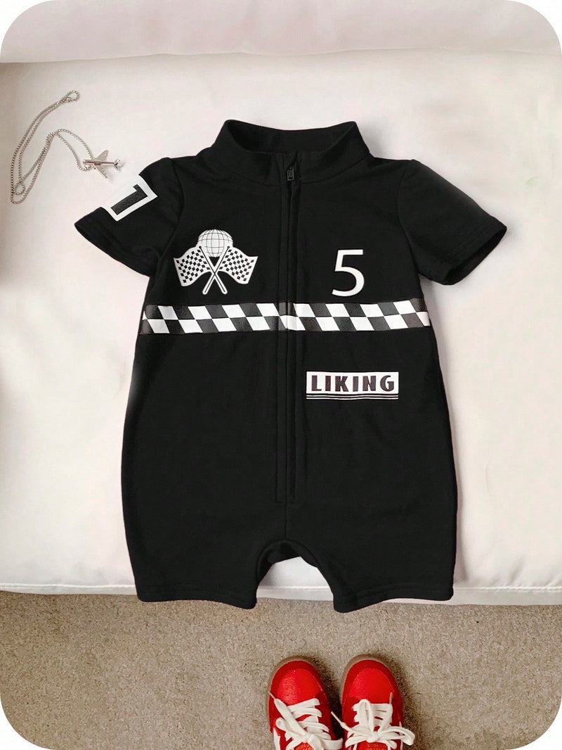 Conjunto de Macacão e Shorts de Manga Curta em Tricô Macio com Estampa de Letra para Bebê Menino/Menina